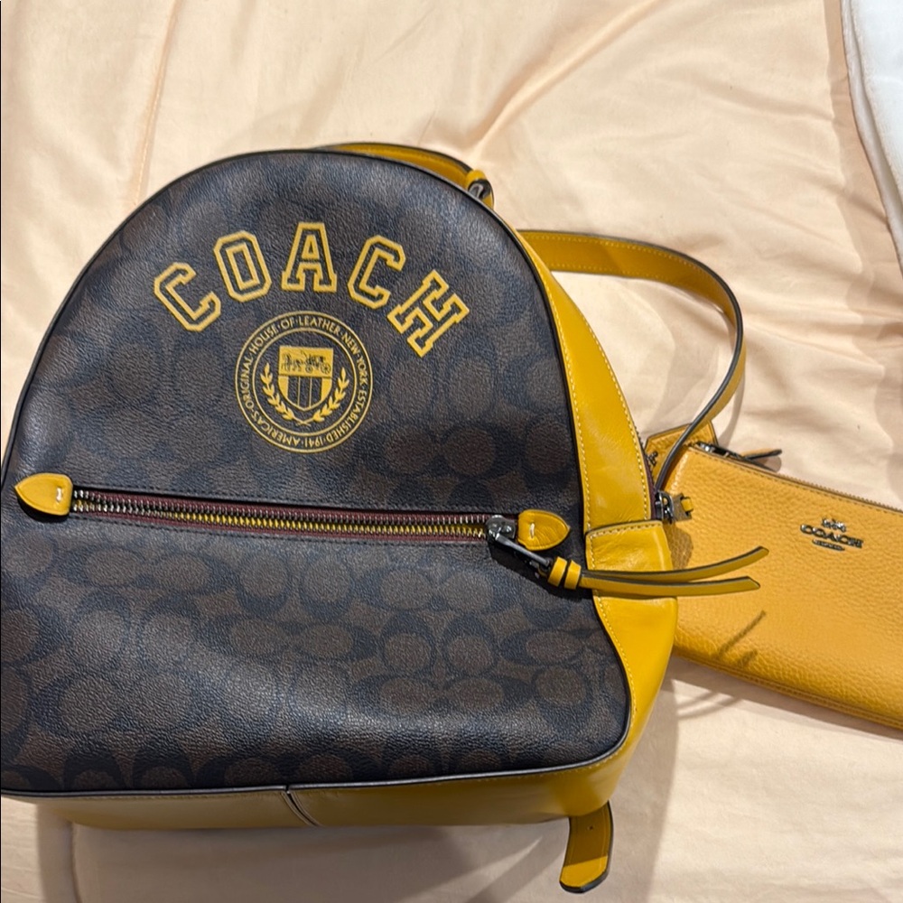 Coach Dark Brown and Yellow Backpack